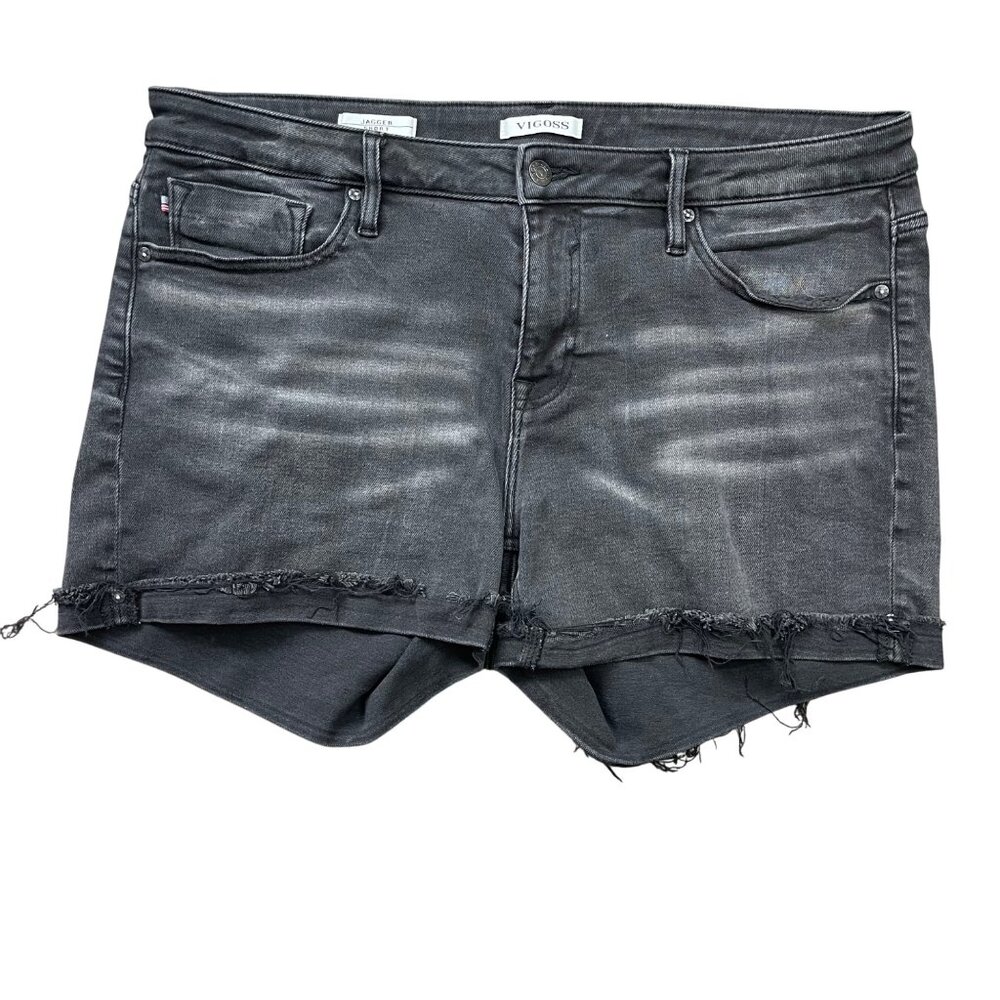 Vigoss Jagger Short Women's Plus Size 14 Cuffed Raw Edge Whiskering‎ Black Denim
